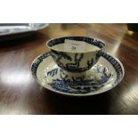 18th Century Liverpool Pennington 'Two Stags' pattern blue and white porcelain tea bowl and