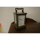 Matthew Norman brass and bevelled glass carriage clock, No. 1750, with alarm function, 16.5cm high
