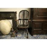 19th Century partially ebonised ash and elm Windsor armchair, back 118cm high