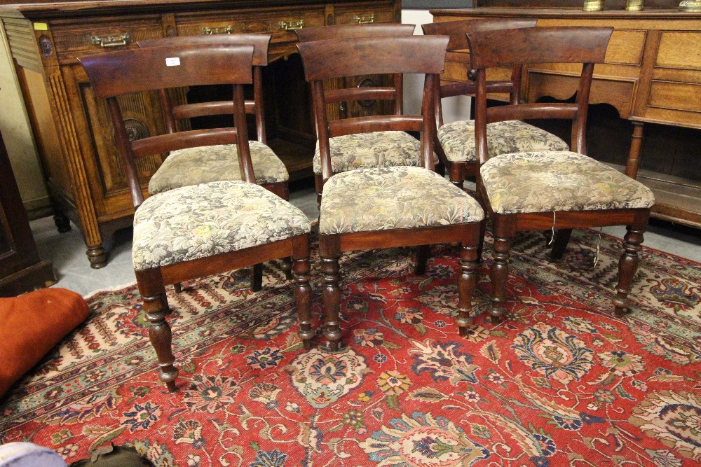 Set of six early Victorian 'Plum-Pudding' mahogany bar back dining chairs, with drop-in seats