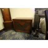 19th Century Continental oak cabinet, front carved with leaves, 85cm wide x 40cm deep x 68cm high