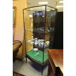 Edwardian mahogany bow fronted shop display cabinet, fitted two plate glass shelves