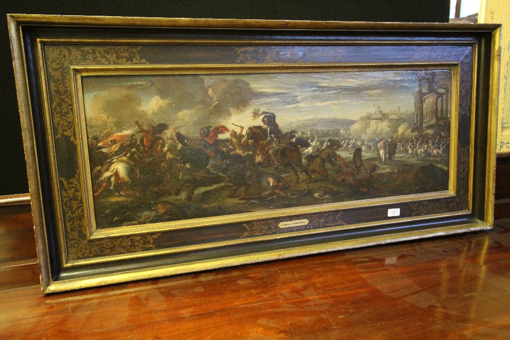 Circle of Francesco Simonini (1686-c.1755), oil painting, Continental Cavalry Battle, relined - Image 2 of 2