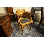 1930's oak office armchair, vinyl seat on cabriole front legs (a.f.)