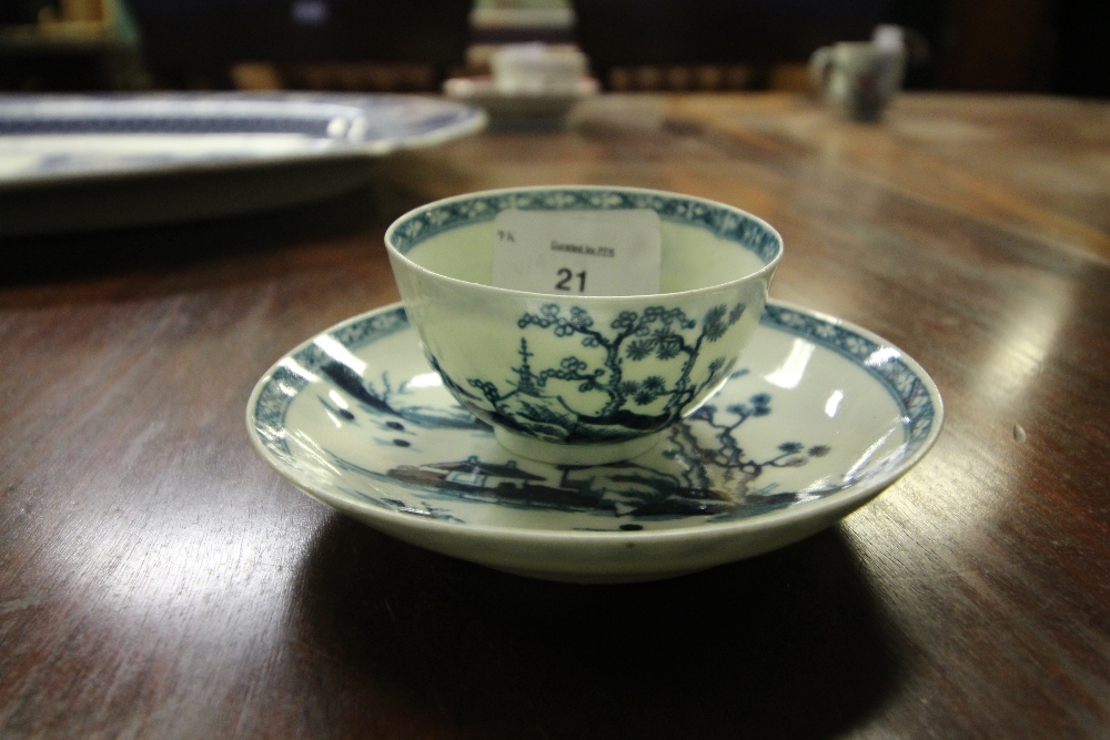 18th Century Worcester 'Cannonball' pattern blue and white porcelain tea bowl and saucer, c. 1758