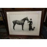 Large reprint of a 19th Century photograph, depicting lady, horse and dog, possibly Italian, 50cm