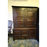 Early 18th Century panelled oak Livery cupboard, frieze carved TD 1741, 133cm wide x 57cm deep x