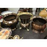 Embossed copper oval planter & quantity of metal wares