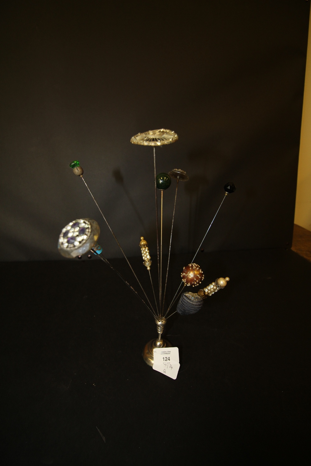 Vintage hat pin stand with pins