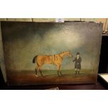 Naive oil on canvas, horse and rider