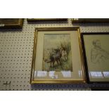 Charles Whymper (1853-1941), watercolour, Gundogs, 30cm x 21cm, monogrammed, in gilt frame