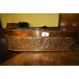 19th Century embossed copper oval planter possibly KSIA, leaf scroll sides and galvanised base, 58cm