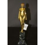 D.H.Chiparus (1886-1947) Gilt Bronze Nude Female on Veined Marble Base - Engraved Signature to Socle
