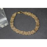 9ct gold four bar gatelink bracelet, 17.6grams