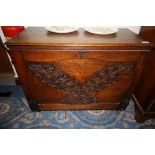 19th Century Continental oak cabinet, front carved with leaves, 85cm wide x 40cm deep x 68cm high