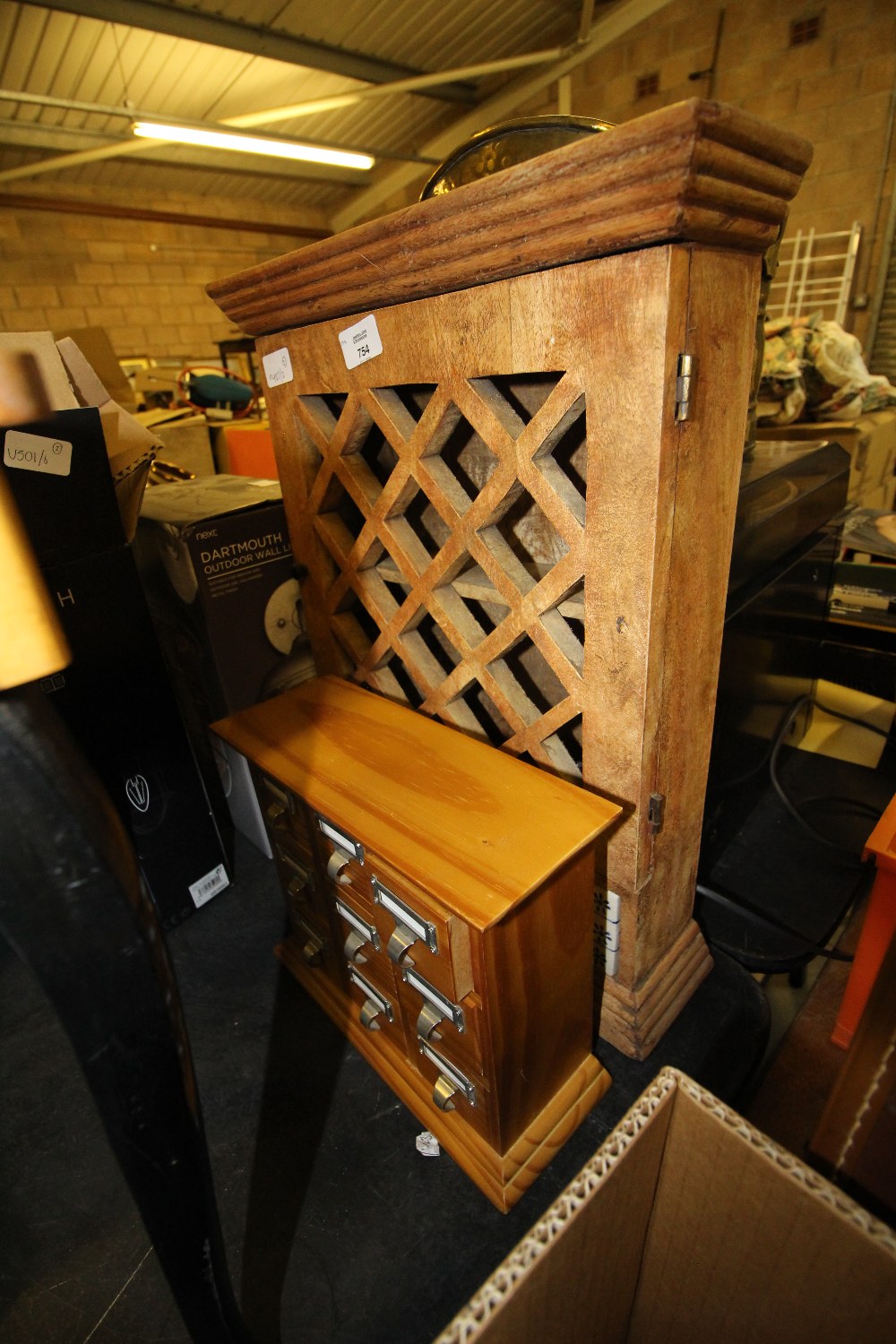 Small pine wall cabinet and other pine chest of drawers