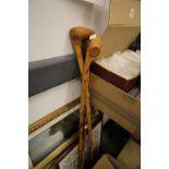 3 hand-worked walking sticks