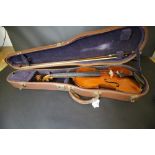 Vintage violin and bow with original receipt from Hawkes and Son dated 21 Dec 1923