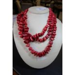 Cherry Quartz multi strand necklace with silver clasp