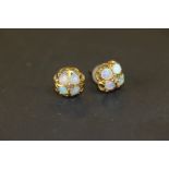 Pair of yellow metal, opal & diamond chip earrings