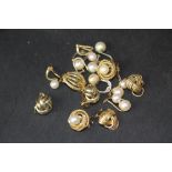 Quantity of gold coloured metal cultured pearl earrings