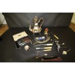 Silver plated coffee pot and quantity of mixed silver plated and other items