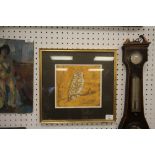 A Batik picture of an owl, framed and mounted
