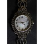 Silver, Marcasite & Mother of Pearl Cocktail Watch
