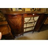 Edwardian figured mahogany display cabinet with central glazed door, 152cm wide x 46cm deep x