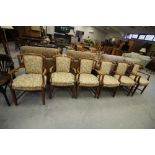 Set of six 1920's oak dining chairs with pierced back