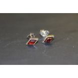 Pair of silver & amber stud earrings