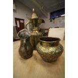 Four Eastern metalware items, including coffee pot