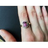 18ct pink stone - possibly sapphire and diamond ring