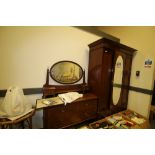 Mahogany dressing table and mahogany mirror fronted wardrobe