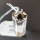 18ct Gold Sapphire & Diamond Ring. Ring size H/I, central sapphire approx 0.90ct