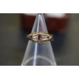 Yellow Metal Diamond and Ruby Ring 2.3g