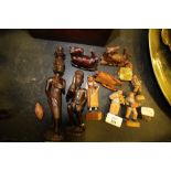 Tunbridge ware patch box and quantity of wooden figures