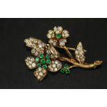 Yellow metal diamond flower brooch