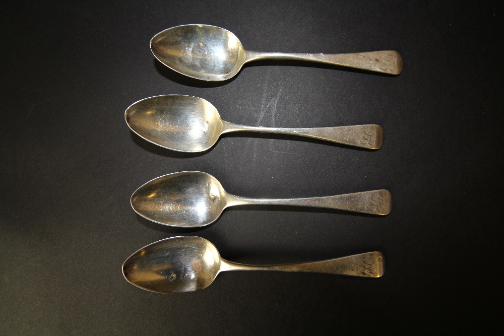 Set of four George III silver Old English teaspoons, London 1816, engraved