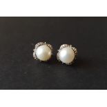 14ct Pearl & dia Earrings and 14ct Pearl Necklace