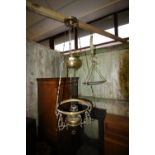 Suspended brass rise-and-fall stable lantern - no glass