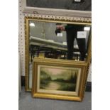 Stephen Perry Oil Painting - River Landscape & a Gilt Mirror