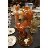 Selection of orange carnival glass