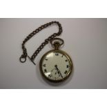 Gold plated pocket watch and steel chain