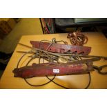 19th Century straw baling apparatus with links and patent dated 1895, including bobbins and hay