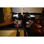 Pair of Vintage Holkirk Ware Vases with roses on black background