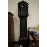 Oak Grandfather Clock Case Only, Carved with Celtic Motifs Including Harp. Possible Irish