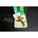 Silver and Specimen amber crucifix/chain