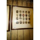 Framed set portrait silk cigarette cards