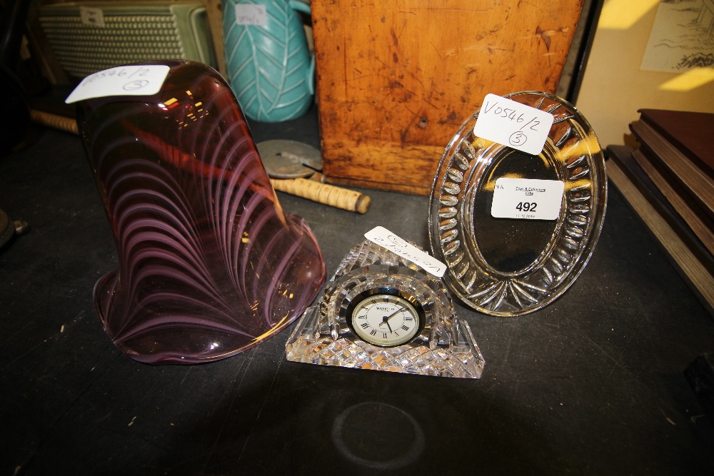 Waterford Crystal Clock and photo frame, together with Adrian Frankie lamp shade